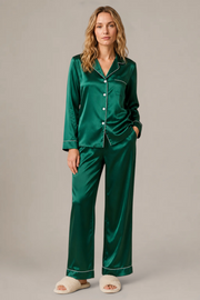 Pyjama Éliana – 100 % soie de mûrier – Vert