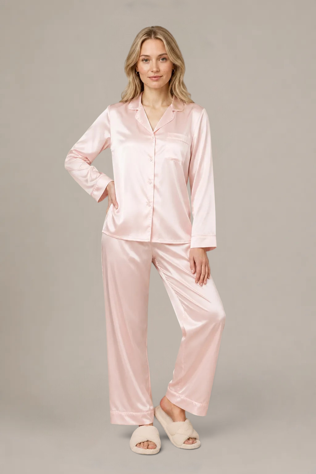 Pyjama Éliana – 100 % soie de mûrier – Rose