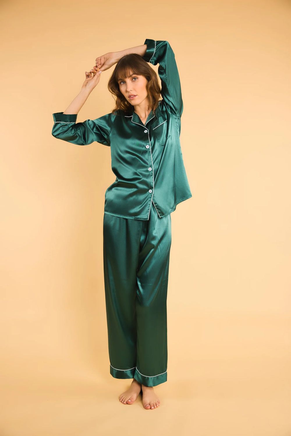 Pyjama Lucia — 100 % soie de mûrier - Vert