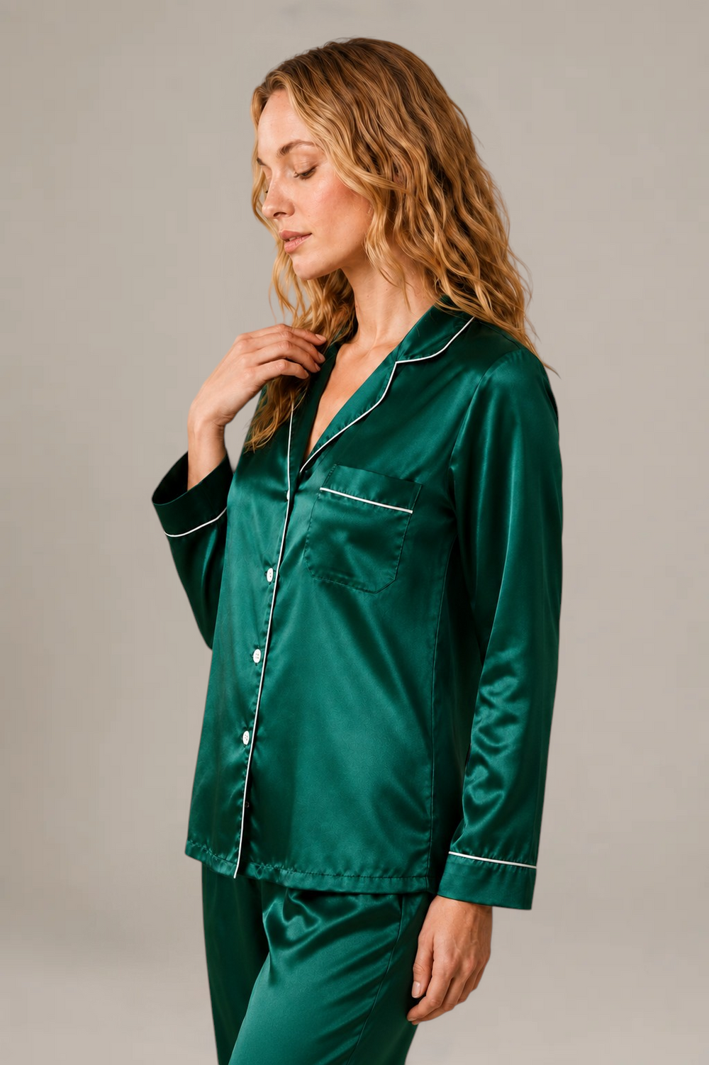 Pyjama Éliana – 100 % soie de mûrier – Vert
