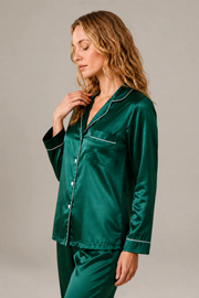 Pyjama Éliana – 100 % soie de mûrier – Vert