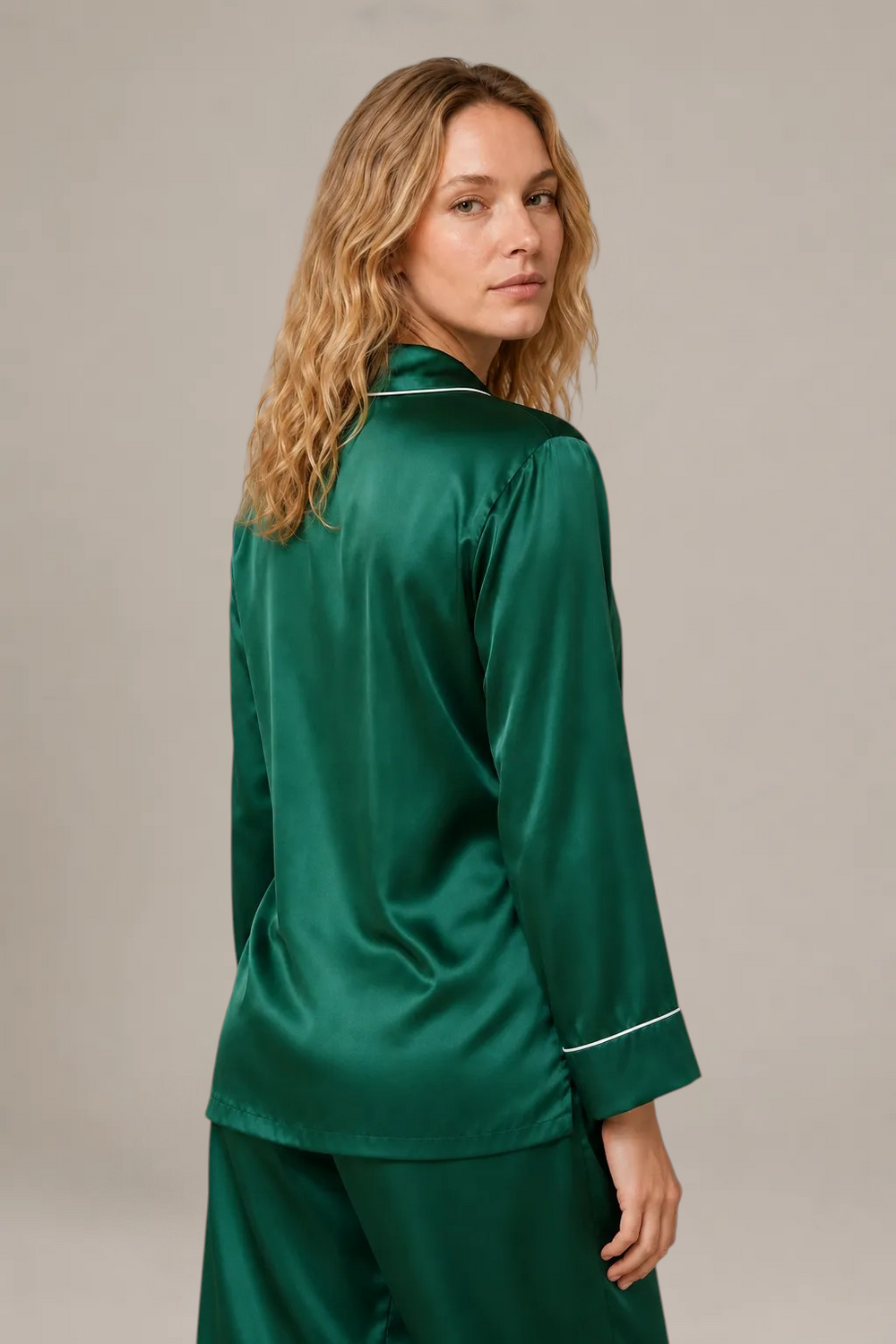 Pyjama Éliana – 100 % soie de mûrier – Vert