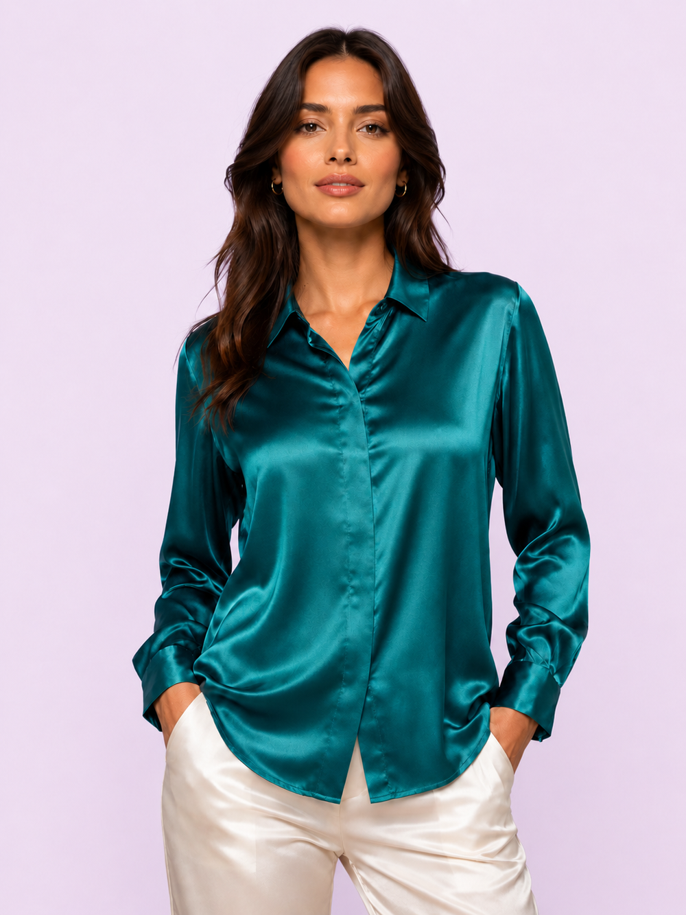 Chemise Max — 100 % soie de mûrier - Bleu pétrole